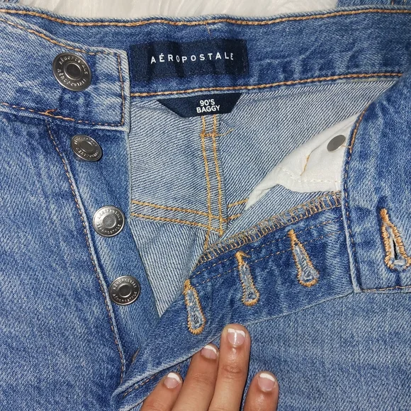 Aeropostale Women 90's baggy medium blue destroyed jeans - Picture 14 of 15